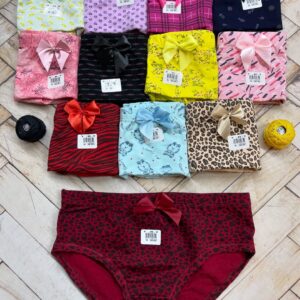 شورت نخ پنبه فاق بلند ۱۲ طرح مارک تی بی تی (جین ۱۲تایی)