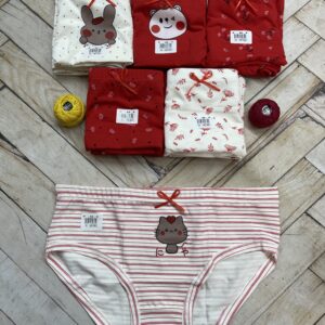 شورت نخ پنبه فاق بلند قرمز سفید مارک تی بی تی ( جین ۱۲ تایی )